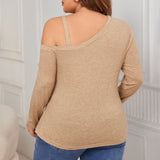 Plus Size Oblique Shoulder Strap Knitwear Loose Pullover Long Sleeve Sexy Knitwear