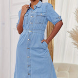 Denim Dress Street Trend Personal Casual Spring Summer Denim A line Dress for Women