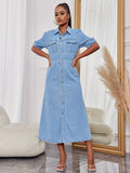 Denim Dress Street Trend Personal Casual Spring Summer Denim A line Dress for Women