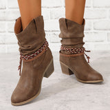 Pleated Tassel Chunky Heel High Heel Height Increasing Women Tassel Boots Braid round Head Women Mid Boots