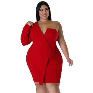 Plus Size Women Clothing Sexy Slim Fit Sheath Dress Off Shoulder Long Sleeve Dress