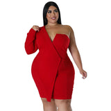 Plus Size Women Clothing Sexy Slim Fit Sheath Dress Off Shoulder Long Sleeve Dress