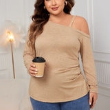 Plus Size Oblique Shoulder Strap Knitwear Loose Pullover Long Sleeve Sexy Knitwear