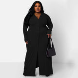 Plus Size Women Clothing Sexy Sunken Stripe Split Dress