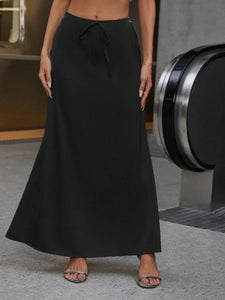 Popular Satin Satin Skirt Spring Autumn Elegant Lace up Long Skirt