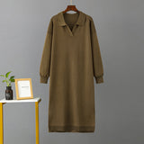Autumn Winter Polo Collar Base Knitting Loose Solid Color Women Dress