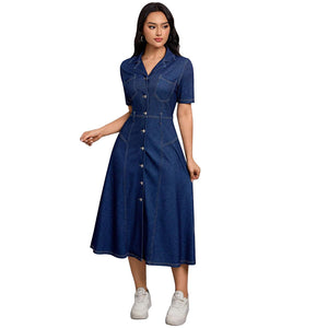 Women Clothing Denim Waist Tight Spring Summer Thin High Class Elegant Youthful Looking Dress