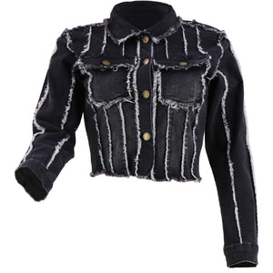 Autumn Slim-Fit Short Coat Black Short Frayed Irregular Asymmetric Denim Coat