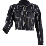 Autumn Slim-Fit Short Coat Black Short Frayed Irregular Asymmetric Denim Coat