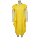 Plus Size Women Solid Color Double Pocket Loose Dress