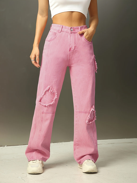 Niche Love Pink Straight Jeans Women High Waist Autumn Loose Drooping Wide Leg Pants Long Pants