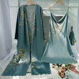 Printed Small Cherry Pajamas Women Simple Artificial Silk Home Wear Thin Robe Ice Silk Cami Dress Nightdress