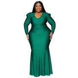 Plus Size Women Clothes Sexy Dress Nightclub V neck Formal Dress Solid Color Maxi Dress Autumn Winter Long Sleeve