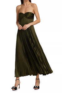 Spring Summer Pleated Wrapped Chest Satin Dress Casual Vacation Zipper Dress