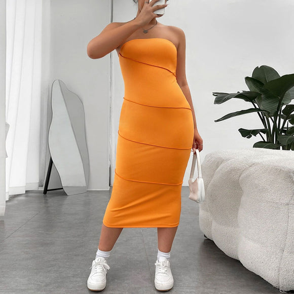 Plus Size Internet Popular Slim Fitting Slimming Sheath Sexy Strapless Dress Dress