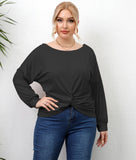 Plus Size Women Clothes Autumn Long Sleeve Solid Color Irregular Asymmetric Criss Cross Women Casual T-shirt