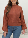 plus Size Women Woven Sweater Women Clothes Autumn Winter Half Turtleneck Lantern Sleeve Cropped Pullover Sweater
