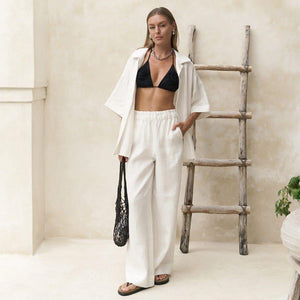 Pure Cotton Short Sleeved Trousers Spring Summer Loose Fitting Short Sleeves Shirt Trousers Casual Two Piece Sets