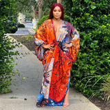 Women V Neck Dress Long Sleeve Silk Printed Dress