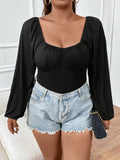 Plus Size Women Clothes Slim Fit Slimming Puff Sleeve Long Sleeve Sexy Jumpsuit