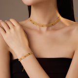 Ribbon Woven Colorful Zircon Necklace Bracelet Set Advanced Luxury Stainless Steel Necklace