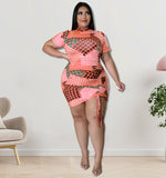 Plus Size Women Clothes Summer Short-Sleeved Jumpsuit Mid-Dress