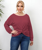 Plus Size Women Clothes Autumn Long Sleeve Solid Color Irregular Asymmetric Criss Cross Women Casual T-shirt