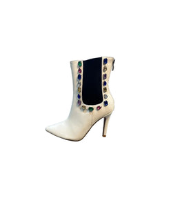Spring Summer White Diamond Studded Corns Hollow Out Cutout out Spliced Ankle Boots Pointed Toe Super High Heel Minority Bootie