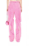 Autumn Hollow Out Cutout Out See Through Irregular Asymmetric Barbie Pink Denim Pants Casual Pants Women