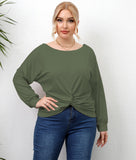 Plus Size Women Clothes Autumn Long Sleeve Solid Color Irregular Asymmetric Criss Cross Women Casual T-shirt