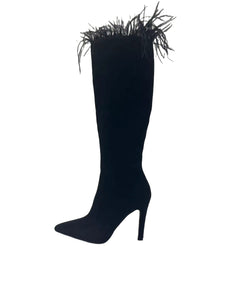 Spring Suede Pointed Toe Stiletto Short Boots Women Stitching Feather Side Zipper Four Seasons Elegant Boots
