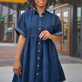 Women Denim Short Sleeve Slim Fit Dress Pettiskirt