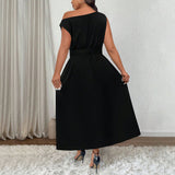 Plus Size Women Clothing Elegant Adult Lady like Woman off Shoulder One Shoulder Cold Shoulder Maxi Dress