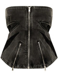 Denim Suit Women  Color Contrast Patchwork Tube Top Three Dimensional Split Double Zipper Stitching Elastic Washed Jeans Two Piece Set