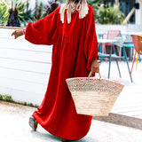 Autumn Winter Ladies Solid Color Loose Vacation Cardigan Maxi Dress