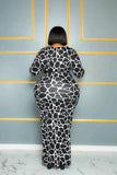 Plus Size Long Sleeve Personalized Printed Hip Dress No Belt