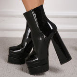 Autumn Chunky Heel Short Boots Women Side Zipper Waterproof Platform High Heel Boots