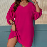 plus Size Women Clothes Autumn Winter Loose Casual Long Sleeves Solid Color Dress
