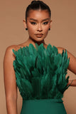 Brown Rose Red Tube Top Feather Backless Slim Fit Medium Length Bandage One Piece Dress