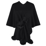 Solid Color Fur Ball Cape Sweater for Women Autumn Winter Women Shawl Knitted Cardigan