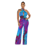 Women Clothing Sleeveless Sexy Backless Lace up Printed Jumpsuit