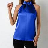 Women Clothing Spring Summer Satin Vest Spring Summer V neck Casual Spaghetti Strap Camisole Top
