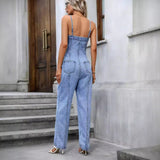 Popular Women Personalized Suspenders Denim Jumpsuit Trousers