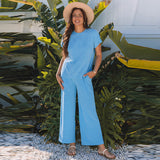 Summer Solid Color Short Sleeve Two Piece Set for Women Simple Loose Knit Casual Set Women