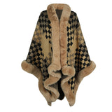 Women Fur Collar Shawl Autumn Winter Thickened Warm Knitted Cape