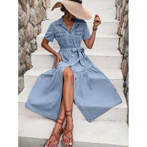 Women Clothing Elegant V neck Denim Dress