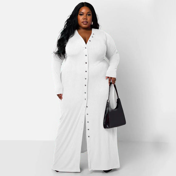 Plus Size Women Clothing Sexy Sunken Stripe Split Dress