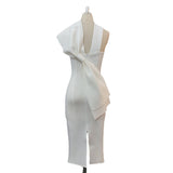 Sexy Neck Holding Backless Bow Slit High Waist Plus Size Sleeveless High Elastic Party Dress Women Dress