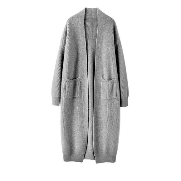 Autumn Winter All Match Mid Length Thickened Knitting Overcoat for Women Idle Loose Sweater Coat