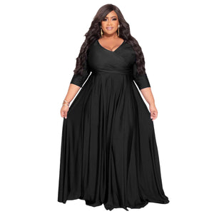 Plus Size Woman Women Clothing Solid Color V Neck Sexy Wedding Clothes Dress